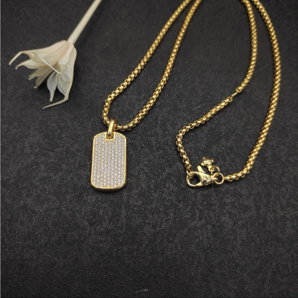 David Yurman Gold-Tone Pavé Dog Tag Necklace - Gold - Picture 4 of 7